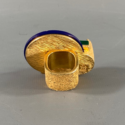 MARC JACOBS Gold Green & Blue Color Block Cocktail Ring