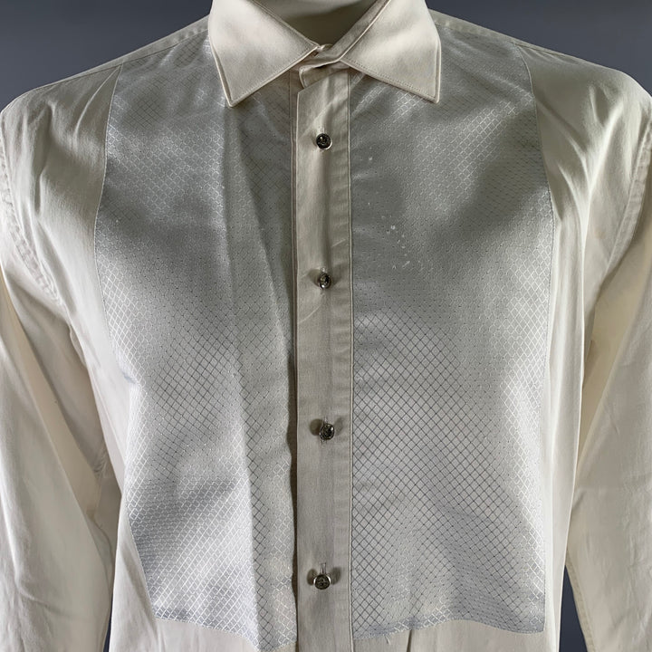 VERCINI Size XXXL White Cream Geometric Tuxedo Long Sleeve Shirt