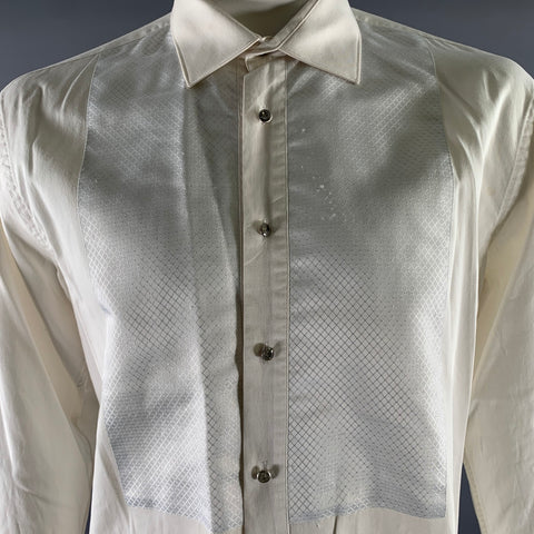 VERCINI Size XXXL White Cream Geometric Tuxedo Long Sleeve Shirt