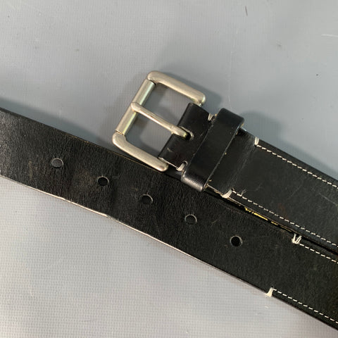 COACH Size 34 Black Silver Leather Brass Belt