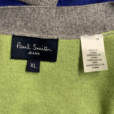 PAUL SMITH Size XL Grey Multi Color Stripe Cotton V-Neck Cardigan