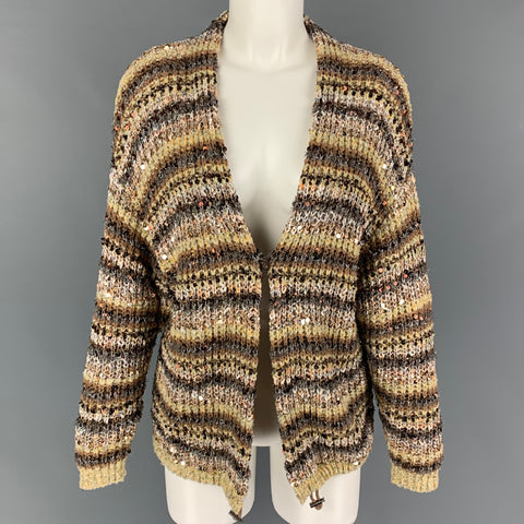 BRUNELLO CUCINELLI Size S Beige Silver Cotton Polyamide Cardigan