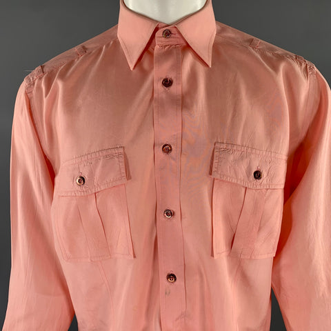 GUCCI Size M Pink Peach Silk Button Down Long Sleeve Shirt