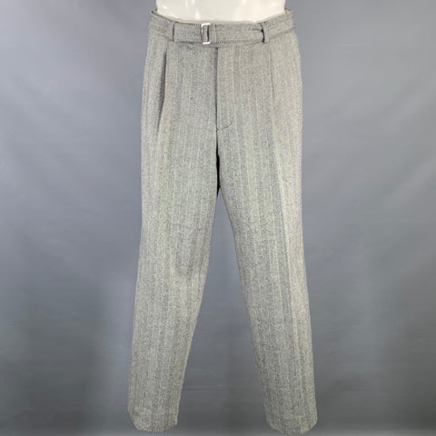 OFFICINE GENERALE Size 38 Grey Black Herringbone Wool Belted Dress Pants