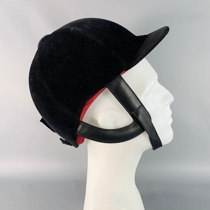 GUCCI FW21 Size M Black Velvet Leather Trim Cotton Riding Helmet