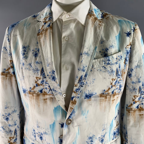 D&G by DOLCE & GABBANA Size 44 White Blue Brown Tropical Print Cotton Sport Coat