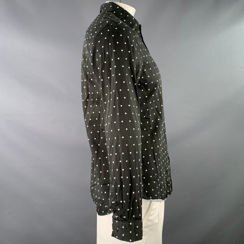 PAUL SMITH Size L Black White Polka Dot Point Collar Cotton Long Sleeve Shirt