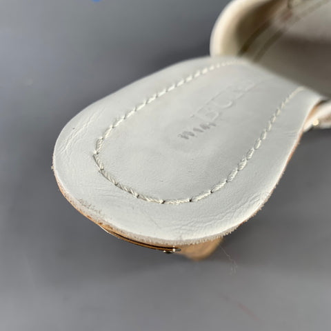 BURBERRY Size 7 White Beige Leather Plaid Buckle Sandals