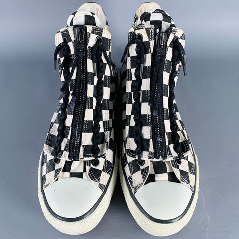 NUMBER (N)INE AW07 Size 8 Black White Checkered Canvas High Top Sneakers