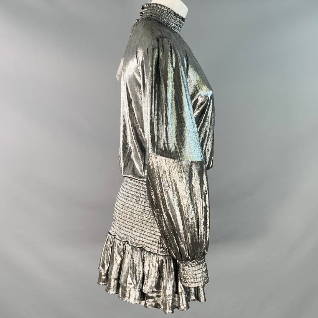 RETROFETE Size XS Piper Black Metallic Silver Polyester Blend High Neck Long Sleeve Mini Dress