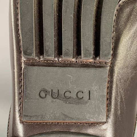 GUCCI Size 9.5 Tan Brown Monogram Leather Drivers Loafers
