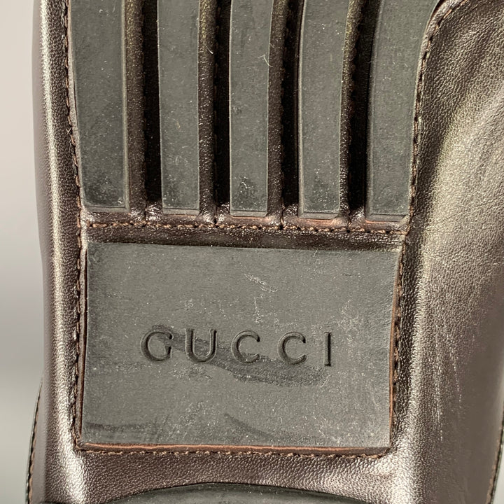 GUCCI Size 9.5 Tan Brown Monogram Leather Drivers Loafers