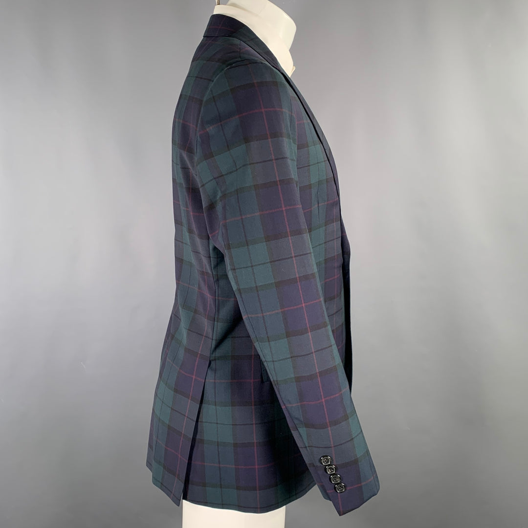 TODD SNYDER Size 40 Regular Green Navy Plaid Wool Sport Coat