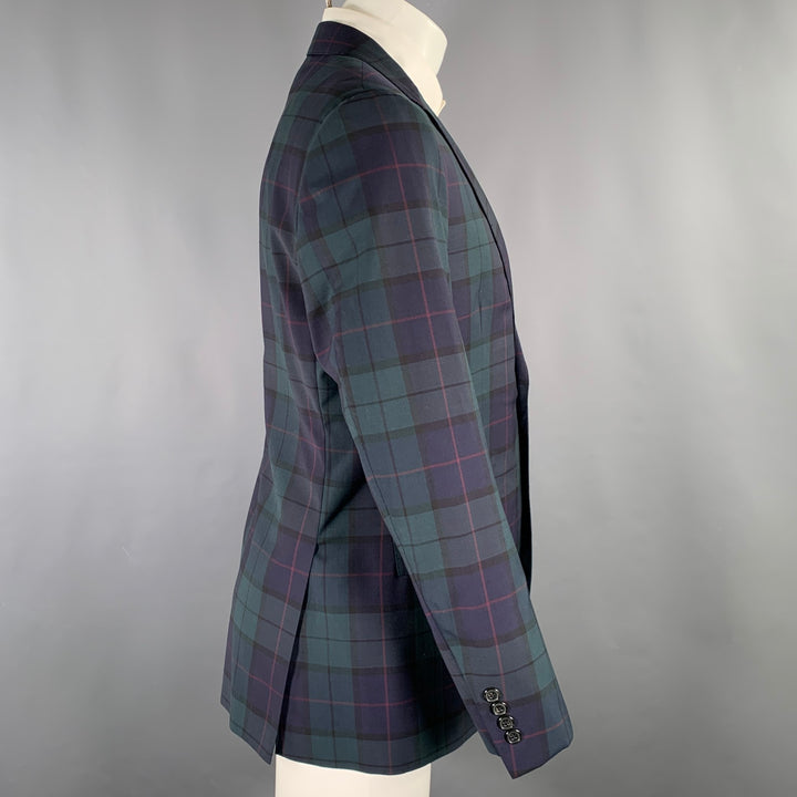 TODD SNYDER Size 40 Regular Green Navy Plaid Wool Sport Coat