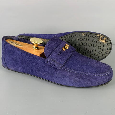VERSACE Size 8 -Bluette Oro- Purple Textured Suede Drivers Loafers