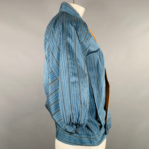 VINTAGE Size L Blue Black Stripe Polyester Blend Dolman Sleeve Cardigan