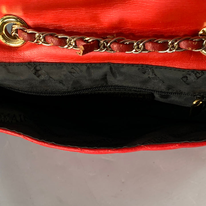PIERRE BALMAIN Red Quilted Leather Chain Strap Shoulder Bag