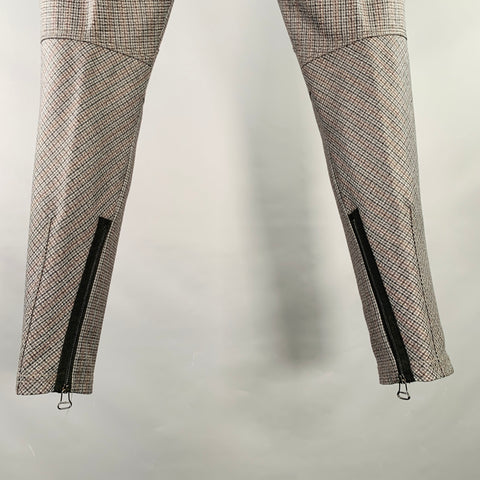 LANVIN Size 32 Grey Black Burgundy Plaid Wool Ankle Zip Flat Front Dress Pants
