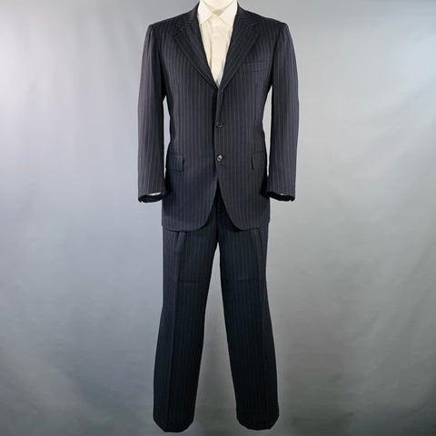 KITON Size 42 Regular Navy Grey Pinstripe Wool Notch Lapel Suit