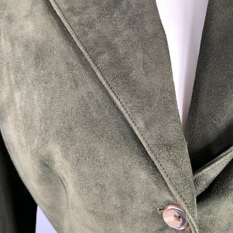 RALPH LAUREN Size 6 Green Suede Pleated Single Breasted Jacket