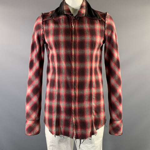 LE GRANDE BLEU Size L Red Brown Plaid Cotton Reversible Long Sleeve Shirt