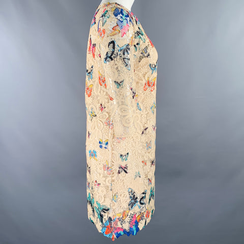 CELINE Size S Cream Multi Color Butterflies Lace Knee Length Dress