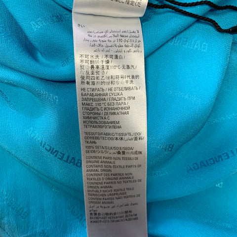 BALENCIAGA Size M Blue Aqua Monogram Silk Button Down Long Sleeve Shirt