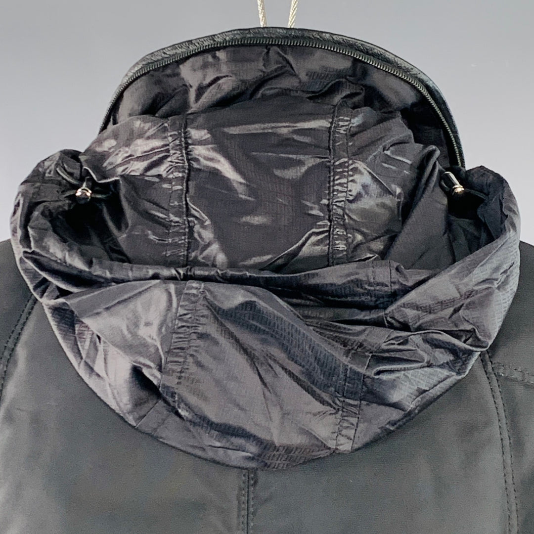 FENDI Size M Black Nylon Padded Hidden Hood Zip Snaps Jacket