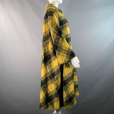 RED VALENTINO Size M Yellow Black Wool Blend Plaid 3/4 Sleeves Coat