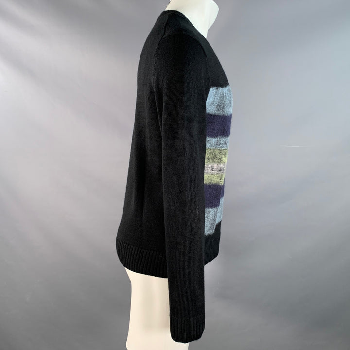 SAKS FIFTH AVENUE Size M Black Blue Yellow Stripe Acrylic Blend Sweater