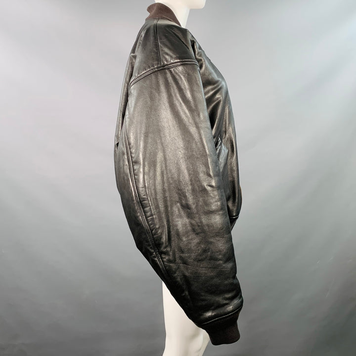BALENCIAGA 2024 Size S Black Lambskin Leather Oversized Bomber Jacket