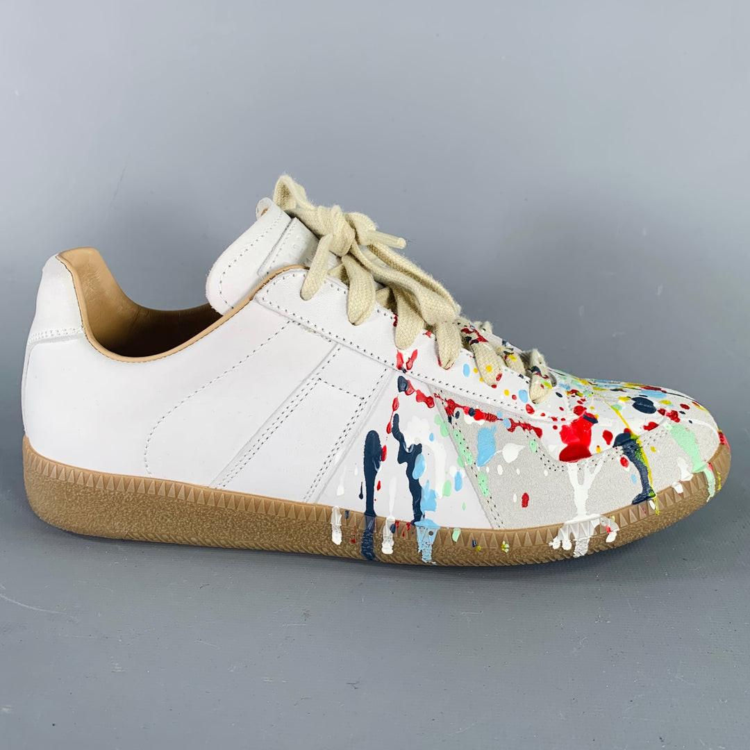 MAISON MARGIELA Size White Multi Color Leather Sneakers