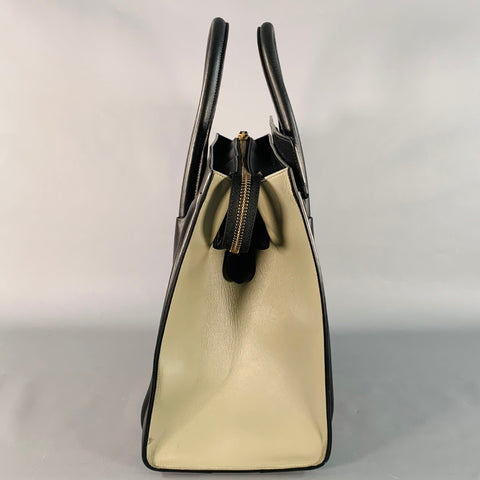 CELINE Brown Taupe Color Block Leather Tote Handbag