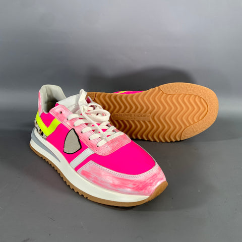 PHILIPPE MODEL Size 8 Pink White Mixed Materials Leather Lace Up Sneakers
