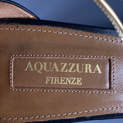 AQUAZZURA Size 8 Black Gold Back Zip Sandals
