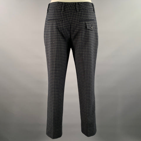 PRADA Size 2 Grey Navy Wool Blend Plaid Dress Pants