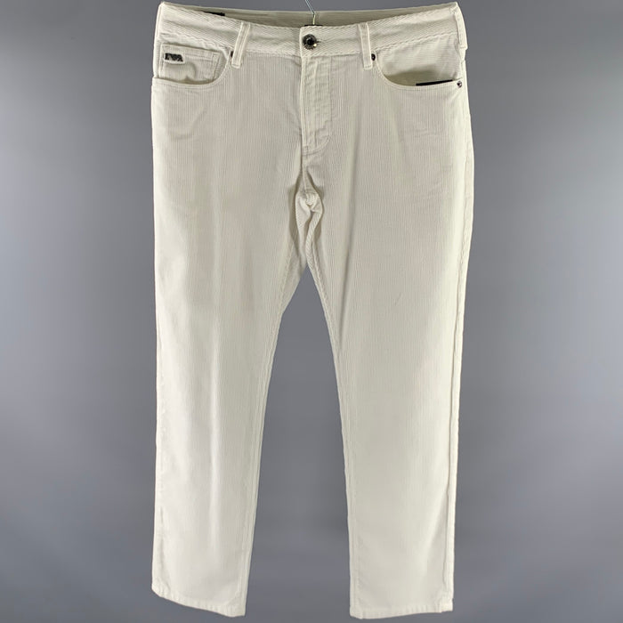 EMPORIO ARMANI Size 30 White Corduroy Cotton Elastane Casual Pants