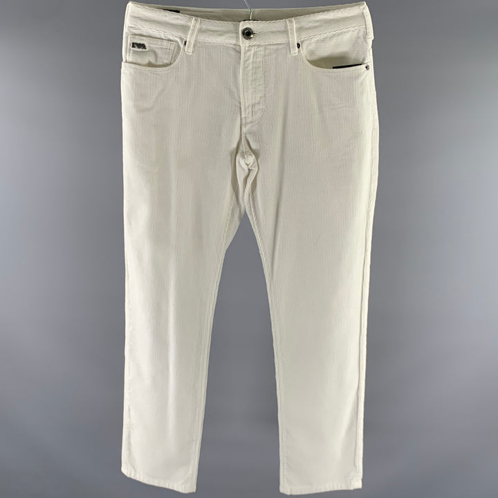 EMPORIO ARMANI Size 30 White Corduroy Cotton Elastane Casual Pants