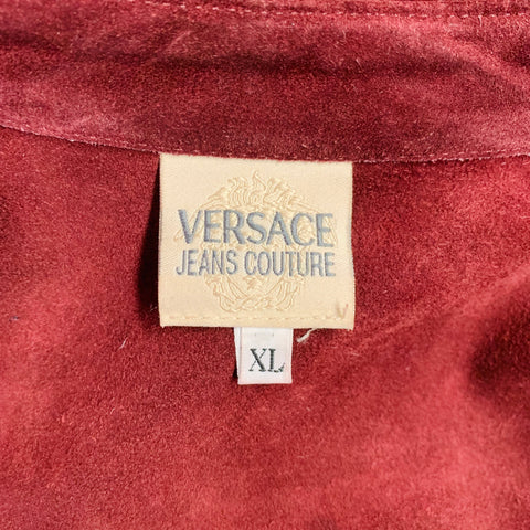 VERSACE JEANS COUTURE Size XL Burgundy Suede Western Shirt Jacket