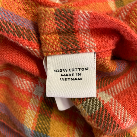 PROPER CLOTH Size M Orange White Green Plaid Cotton Long Sleeve Shirt