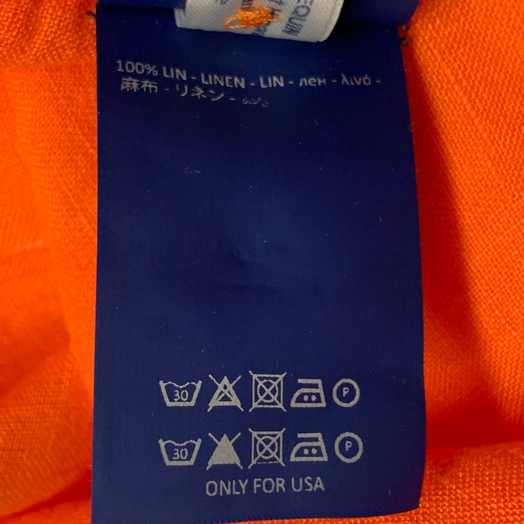 VILEBREQUIN Size XL Orange Linen One Pocket Long Sleeve Shirt