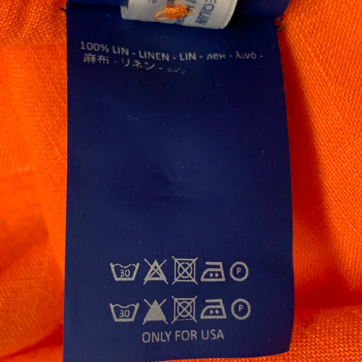 VILEBREQUIN Size XL Orange Linen One Pocket Long Sleeve Shirt