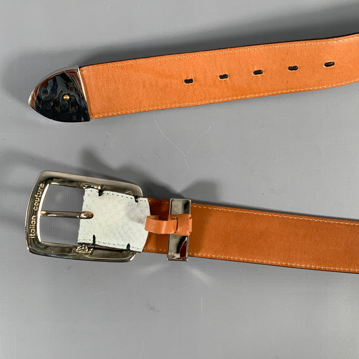 BILLIONAIRE COUTURE Size 40 Off White Textured Phython Skin Leather Belt