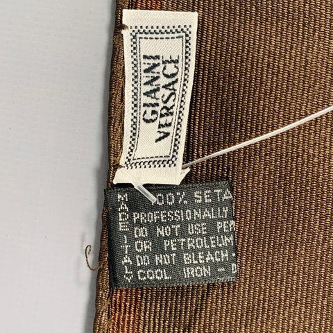 GIANNI VERSACE Brown Taupe Medusa Heads Silk Pocket Square