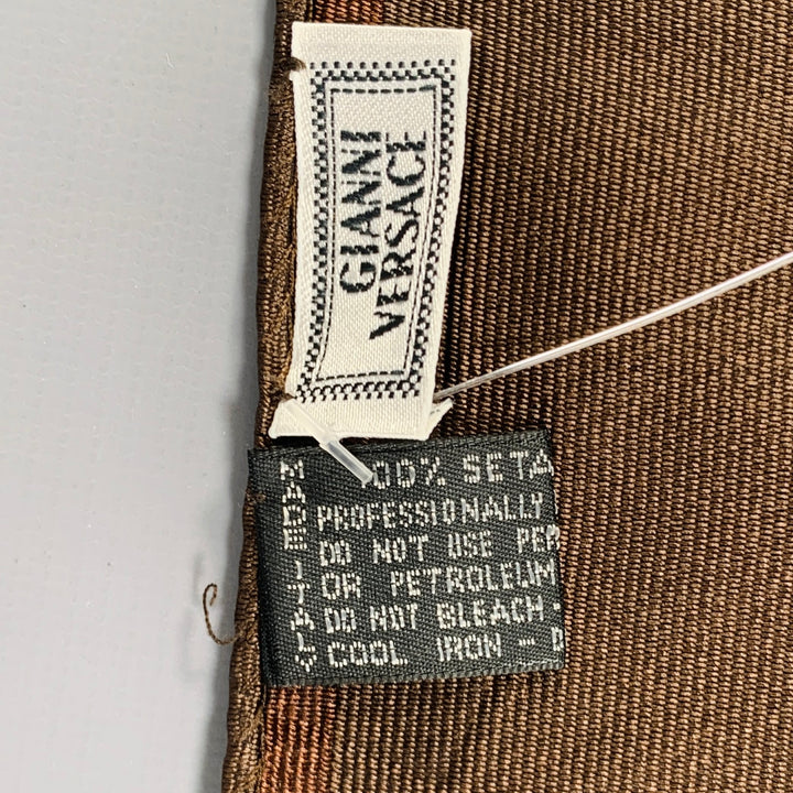 GIANNI VERSACE Brown Taupe Medusa Heads Silk Pocket Square