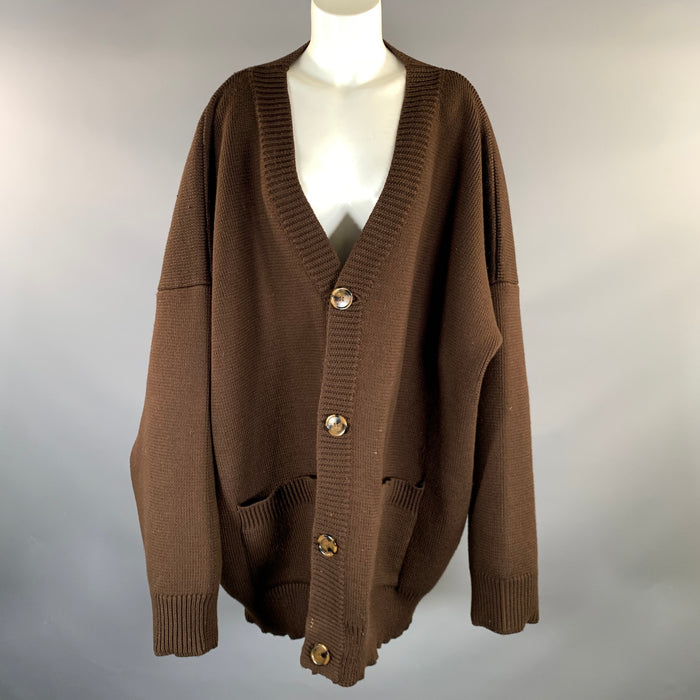 VETEMENTS FW2018 Size M Brown Wool &  Nylon Knitted Buttoned Cardigan Womens