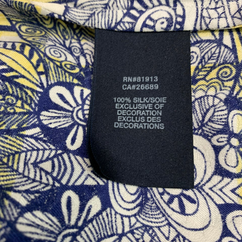 ROBERT GRAHAM Size L White Navy Yellow Print Silk Button Up Short Sleeve Shirt