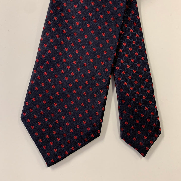 ERMENEGILDO ZEGNA Navy Red Dots Silk Tie