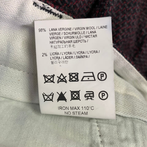 BARENA Taille 36 Noir Rouge Tissé Laine Vierge Mélange Braguette Zippée Pantalon Décontracté