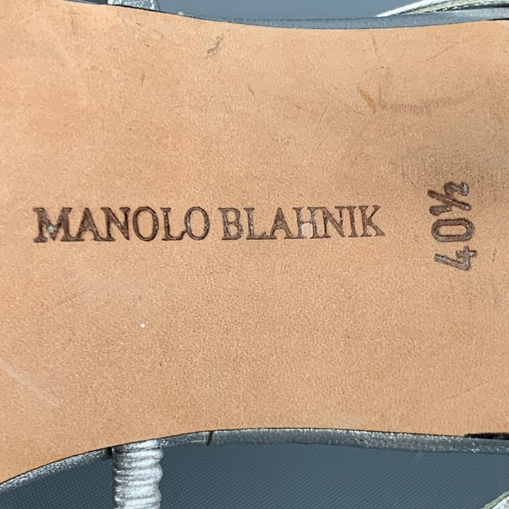 MANOLO BLAHNIK Talla 10.5 Sandalias de tiras de cuero plateado